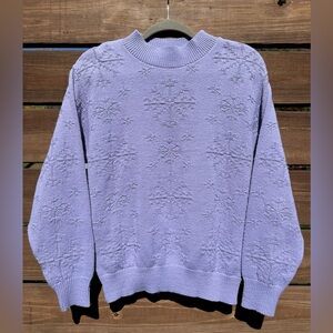 Vintage 80's Nikki Women's Lavender Crew Neck Snowflake Design Knit Sweater